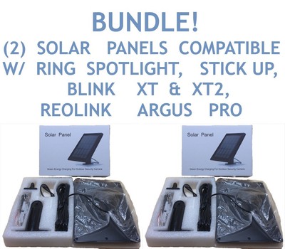 BUNDLE! (2) Solar Panels for Ring Spotlight / Stick Up Cam / Reolink Argus Pro