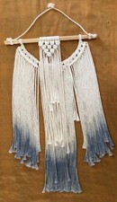 Handmade Knotted Macrame Wall Hanging Cream  Variegated Blue, Boho, Gypsy