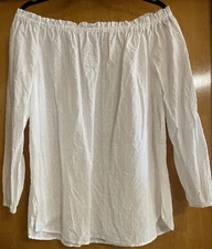 Jones New York, Small, White Cotton Off Shoulder Swiss Dot Blouse Top, MINT EUC