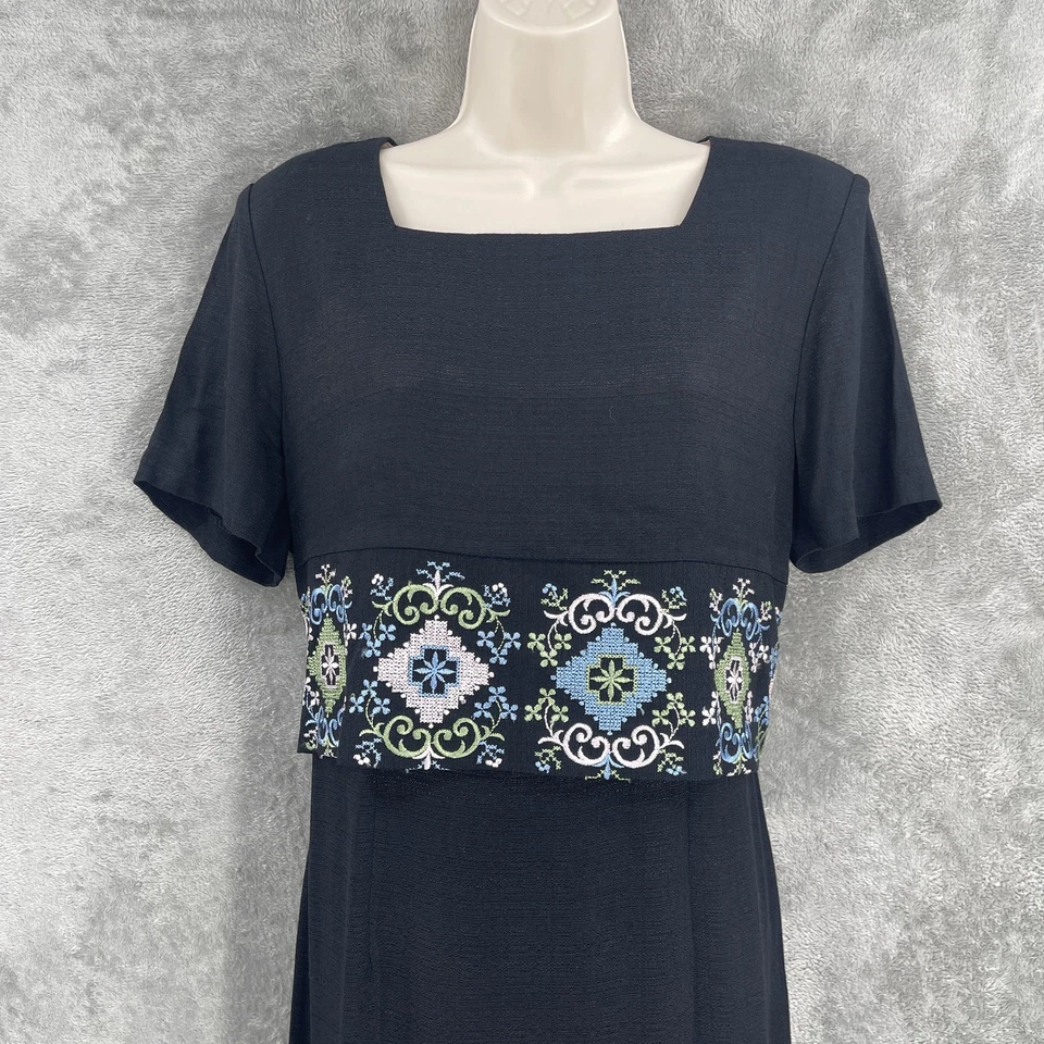 Vestido Sheri Martin Midi Mujer Talla 12 Negro Boho Vintage Bordado Hecho en EE. UU. Foto 4 de 4