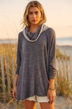 Free People FP Beach Boho Charcoal Cocoon Cowlneck Pullover M/L Coast Athleisure