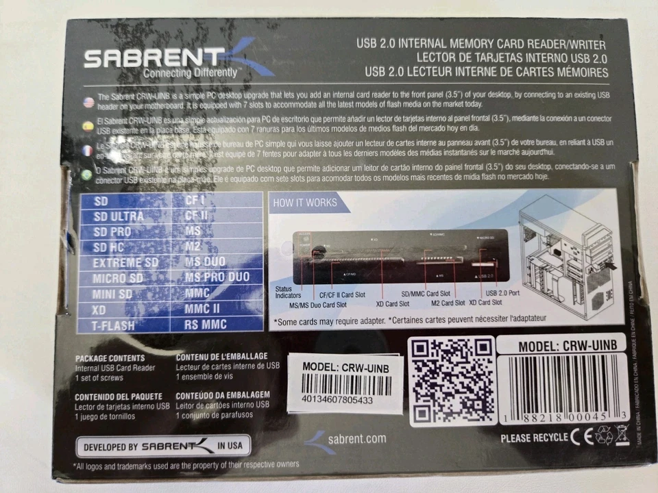 Sabrent CRW-UINB USB 2.0 Internal Memory Card Reader/Writer FREE SHIPPING - Image 2 of 3