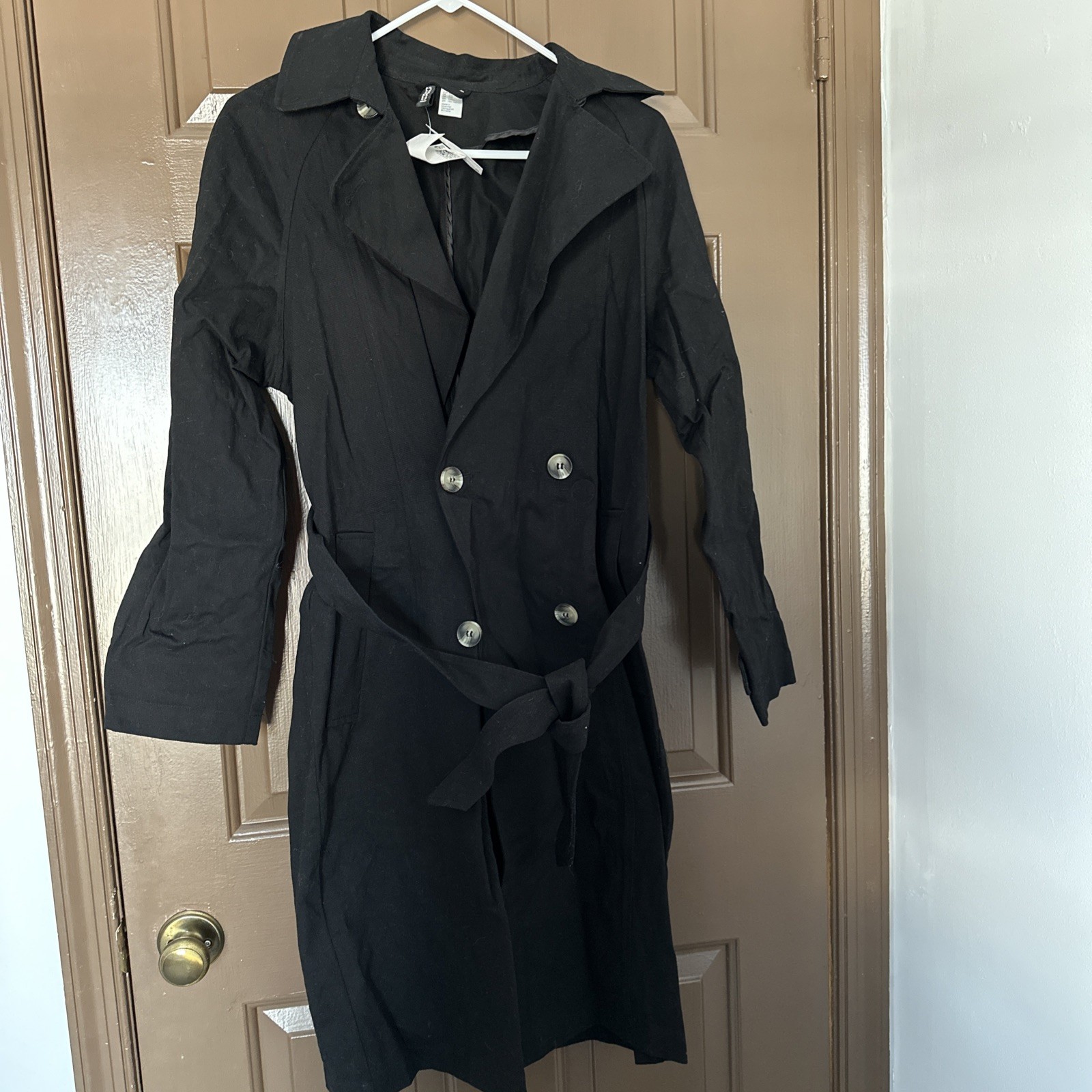 Solid Black Trench Coat Divided By H&M Size XXS New With Tags
