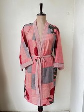 Handmade Pink Floral Cotton Robe Short Kimono Sleepwear ,Beachwear Suit Robe US