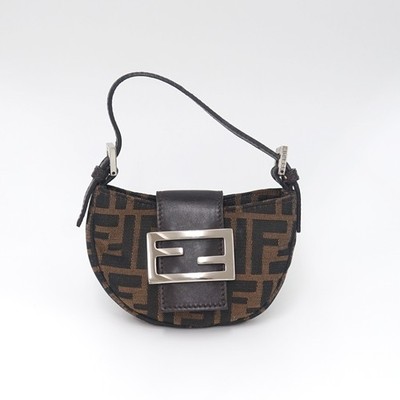 FENDI Zucca Mini Croissant Bag Pouch Canvas Leather Brown 26673