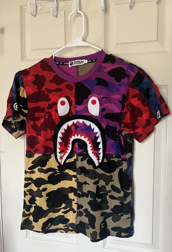 Bape A Bathing Ape Camo Shark Tee Shirt Cotton Youth Kids L - Picture 1 of 8