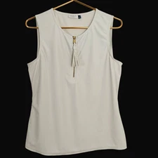 Cabana Life Tassel Zip Rash Guard Swimsuit Tank Top Size Large White UPF 50+