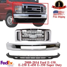 Front Bumper Chrome + Valance +Grille For 2008-2014 Ford E-150 E-250 E-350 E-450