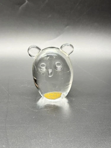 Vintage Murano Clear Glass Bear Figurine Glows Under 365 UV Light