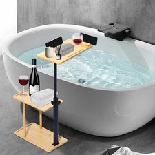 3 Layer Bath Tub Tray Table Liftable Freestanding Bamboo Bath Tray Caddy for ...