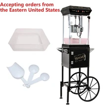 480W Popcorn Machine w/ Cart Stainless Steel 6 Oz Pot Popcorn Maker Mobile Cart