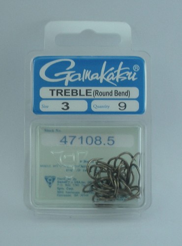 Gamakatsu 47108.5 Treble Hook Round Bend Barbed Needle Point Size 3 9CT - Afbeelding 1 van 2