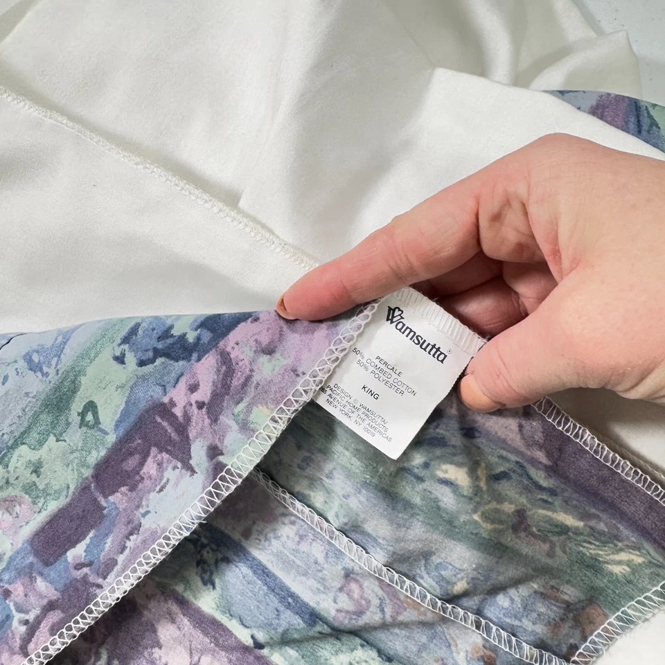 vintage wamsutta bedskirt king purple green abstract blend y2k 90s 80s - Image 3 of 4