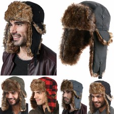 Aviator Winter Hats Trapper Earflap Fleece Plaid Fur Flap Snow Ski Cap