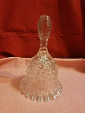 Vintage Etched Depression Crystal Glass Dinner Bell Ruffle Rim 6" Tall