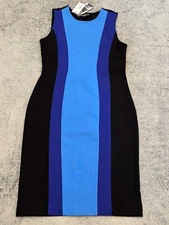 NWT Bold Elements Cut To Curve Dress Size Medium Blue Black Sheath Sleeveless