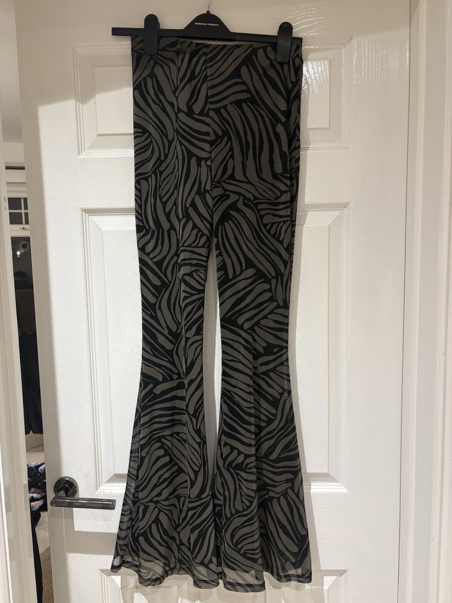 River Island Khaki Green Zebra Print Lined Flared Trousers Size