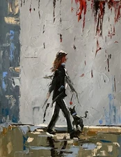 Woman and dog. ORIGINAL OIL PAINTING.