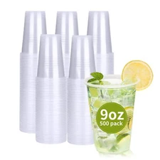RACETOP 500 Pack 9 oz Plastic Cups Clear Disposable Plastic Cups Bulk Cold Dr...