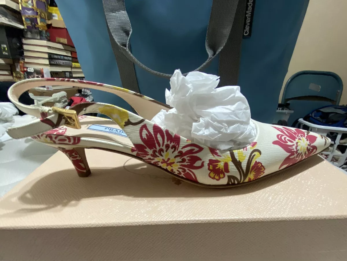 prada calzature donna Floral Pointed Toe Sling back Pumps. Size