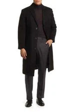 NEW Hart Schaffner Marx Hanover Wool Blend Topcoat in Black - Size 38R #C61