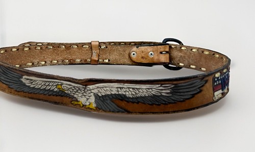 Vintage American Patriot USA Eagle Tooled Hand Painted Leather Belt 36 Men’s - Picture 17 of 19