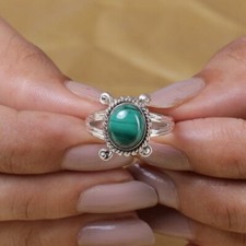 Green Malachite Gemstone Ring Handmade Ring 925Sterling Silver Women's Ring Gift