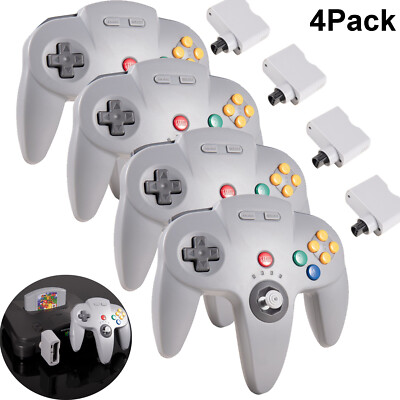 4Pack Wireless N64 Controller w/Rumble Pak Rechargeable for Nintendo N64 Console