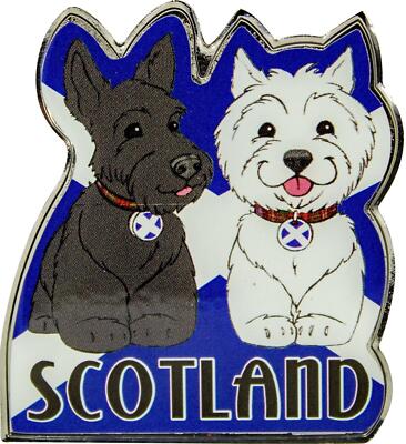 Kühlschrankmagnet schottische süße Scottie Hunde auf Messing Metall Souvenir
