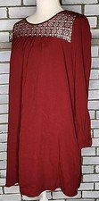 Gap Women's Long Sleeve Shift Short Dress Size Small Red Pockets 100% Rayon 