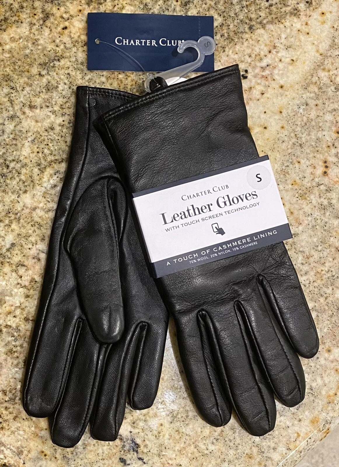 CHARTER CLUB S LEATHER GLOVES TOUCH TECH CASHMERE WOOL BLEND LINED BLACK NWT $94