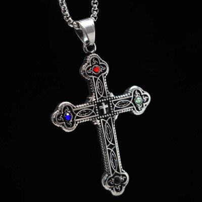 SMITH Mens Multi Colored Stone Gem Byzantine Medieval Cross Pendant Necklace Men