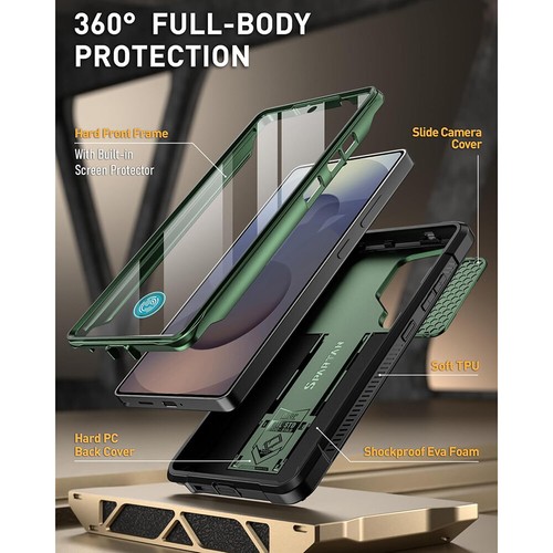 For Galaxy S25 Ultra 5G Case Built in Screen With Slide Camera Cover Green - Picture 4 of 7