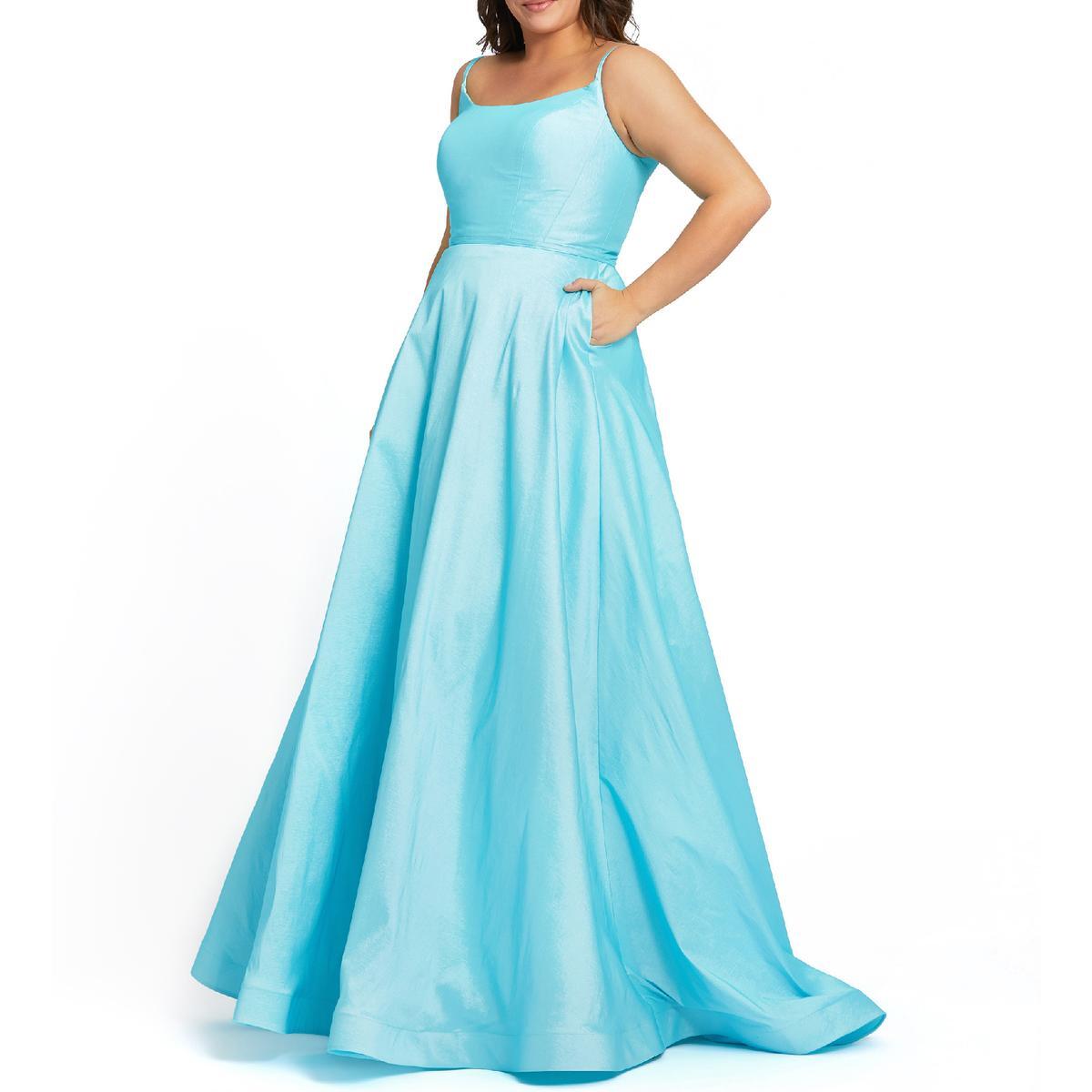 Женское вечернее платье А-силуэта из голубой тафты Mac Duggal Plus 14W BHFO 6113