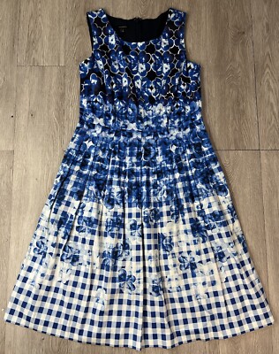 Talbots Fit & Flare Dress w/ Cardigan Blue Floral/Check Sleeveless Lined  Size 4 | eBay