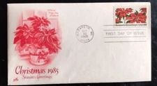 CHRISTMAS POINSETTIA FLOWERS  1985  CHRISTMAS ARTCRAFT CACHET  FDC VF UNADDR
