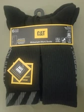 New Mens CAT Caterpillar 6 pair Mid Weight Crew Boot Socks.