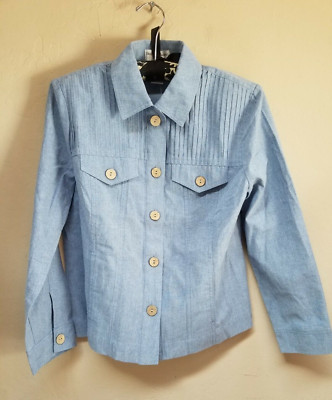 Drapers & Damon's Womens Button Front Jacket PM Light Blue Pleated Lightweight