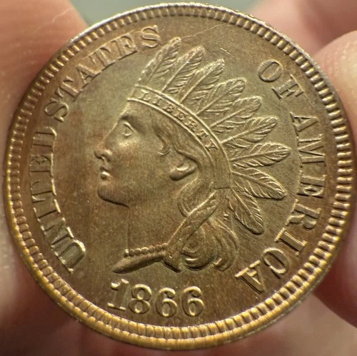 1866 INDIAN HEAD CENT, Uncirculated, Scarce In High Grade, Beautiful Coin!!