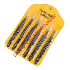 6Pcs ESD Anti-static Tweezers Set Maintenance Repair Stainless Steel Tools Kit