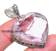 Heart Pink Kunzite Gemstone Handmade 925 Sterling Silver Jewelry Pendant J28