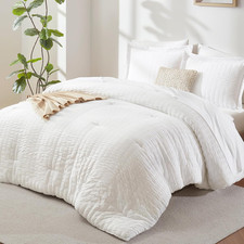 Queen 7 Piece Seersucker Comforter Set All Season Bed In A Bag White Bedding