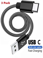 3Pack 3/6/10Ft USB to Type-C Cable Fast Charger Charging Data Sync Cordn lot