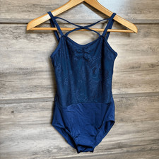 Weissman Navy Blue Lace Top Leotard excellent preworn condition LC Large Child