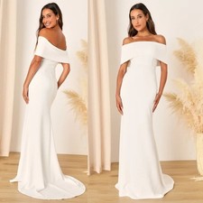 Lulus Womens Exceptional Romance White Off the Shoulder Mermaid Maxi Dress Large