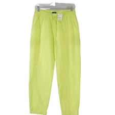 New J Crew Womens 4 Lime Green Linen Cotton Ankle Pants Drawstring NWT $70