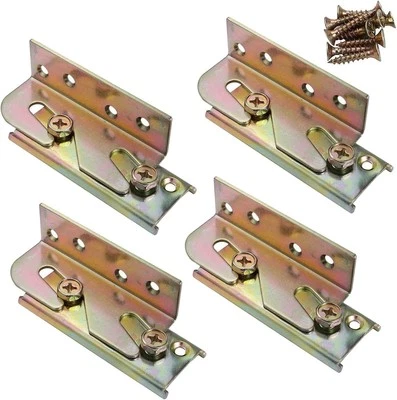 FULYCIN 4 Sets Bed Rail Brackets,Heavy Duty Frame Brackets 4 Pieces, Gold