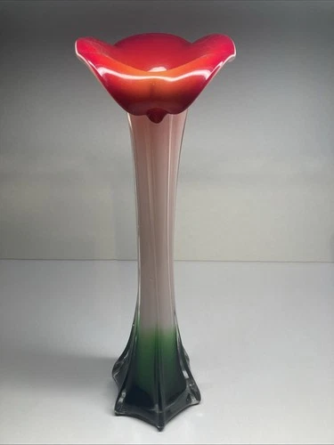 Murano Style Calla Lily Jack In the Pulpit Vase Glass Flower 12” Vintage READ