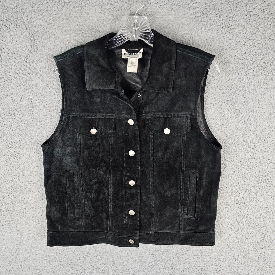 Pendleton Vest Womens M Suede Wool Leather Western Aztec Sleeveless Button Front - Image 2 of 4