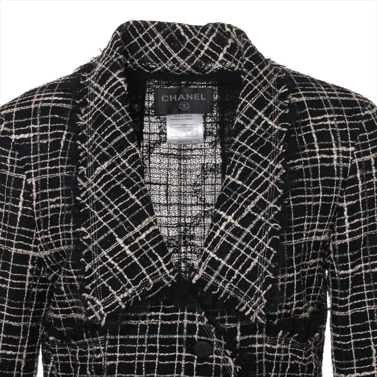 Cappotto lungo Chanel Coco Button 05P cotone e nylon 38 donna nero × bianco P26076